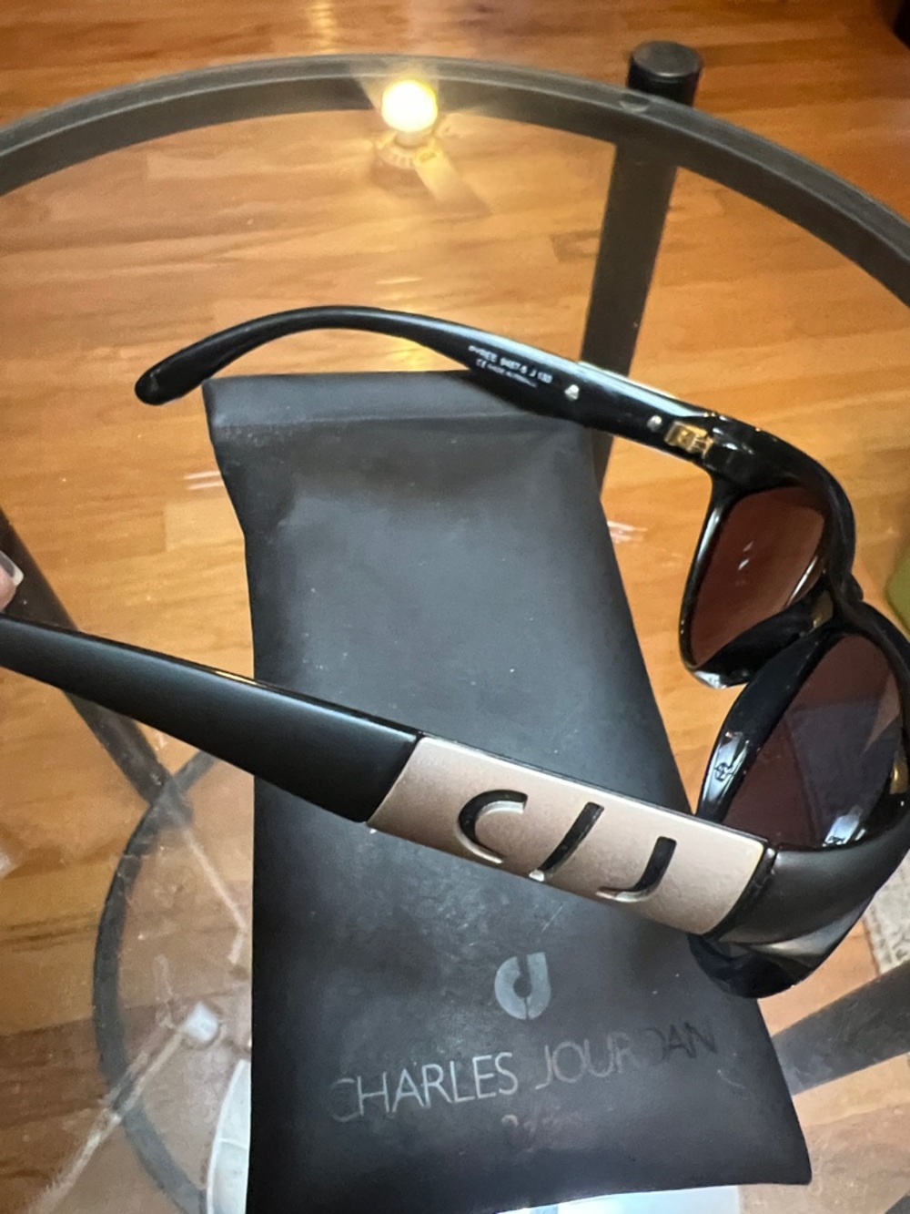 Charles Jourdan Black Sunglasses with Gold Logo Panels